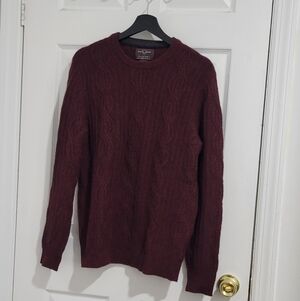 Black 1826  BrownMen's Cable Knit Crewneck Sweater - Maroon